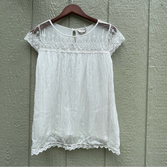 VIA SIGNORIA Top Womens S Ivory 100% Silk Lace Trim‎ Lined  Fairy Italy Made NEW - Picture 1 of 16
